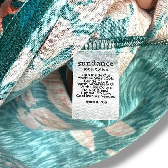 Sundance Rosey Delights Green Peachy Floral Cotton Henley Long Sleeve Top Large - Picture 8 of 8